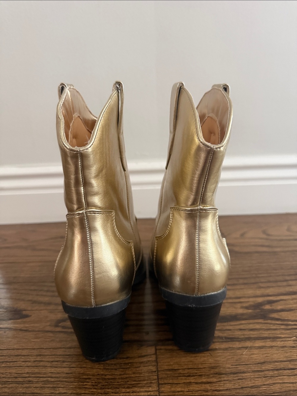 Metallic Gold Cowgirl Ankle Boots - Picture 2 of 5
